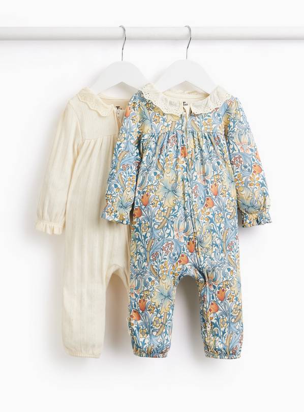 Tu x Morris & Co. Frill Collar Sleepsuits 2 Pack Up to 3 mths